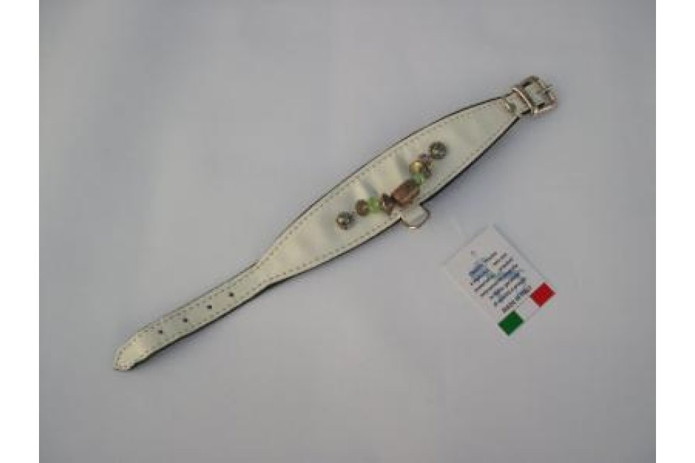 Halsband wit lak op zwart leer