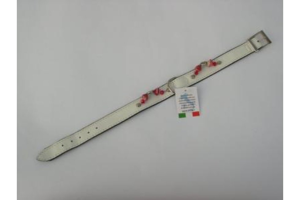 Halsband wit lakop zwart leer