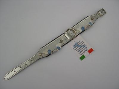 Halsband zilver lak op zwart leer