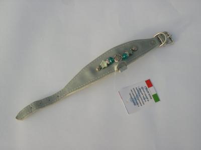 Halsband l-grijsblauw/leer