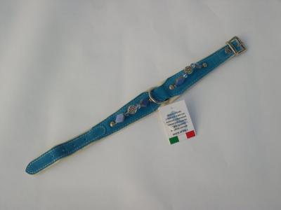 Halsband blauw suede /leer